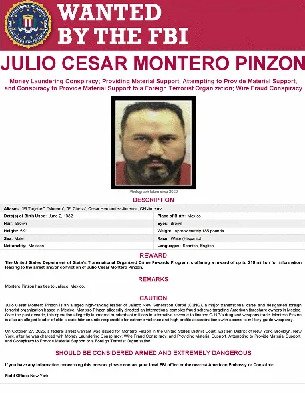 Ficha de búsqueda del FBI de Julio César Montero Pinzón, alias El Tarjetas, operador de alto rango del CJNG sancionado por el Departamento del Tesoro de EE. UU.
