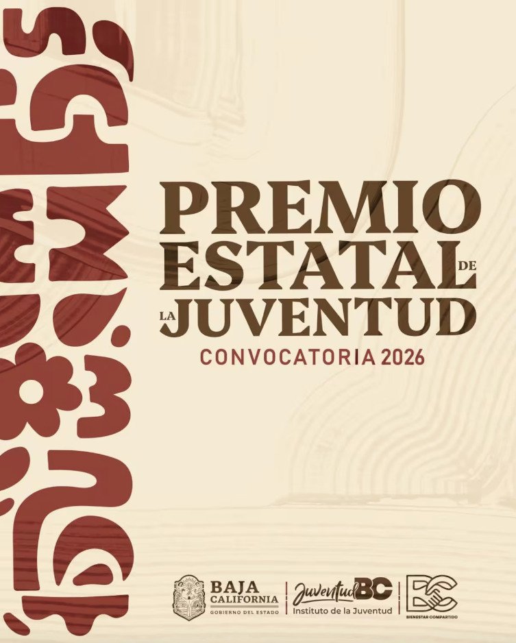 Cartel oficial del Premio Estatal de la Juventud Convocatoria 2026 emitido por el Instituto de la Juventud de Baja California.